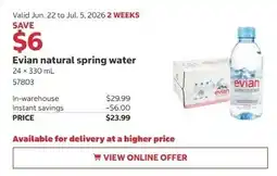 Costco Evian natural spring water offer