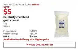 Costco Celebrity crumbled goat cheese offer
