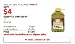 Costco Saporito pomace oil offer
