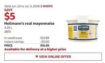 Costco Hellmann's real mayonnaise offer