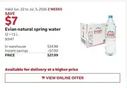 Costco Evian natural spring water offer