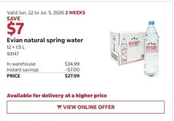 Costco Evian natural spring water offer