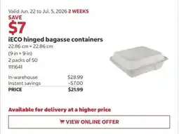 Costco iECO hinged bagasse containers offer