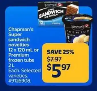 Walmart Chapman's Super Sandwich Novelties or Premium Frozen Tubs offer