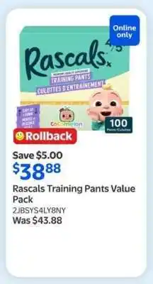 Walmart Rascals Training Pants Value Pack offer