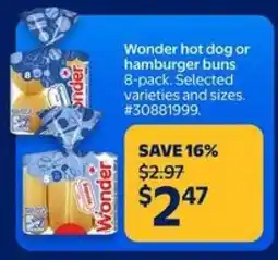Walmart WONDER HOT DOG or HAMBURGER BUNS offer