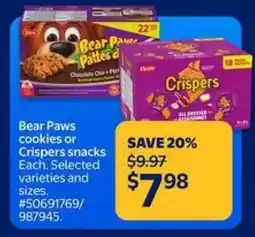 Walmart Bear Paws cookies or Crispers snacks offer