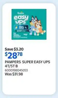 Walmart PAMPERS SUPER EASY UPS 4T/5T B offer