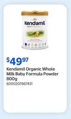 Walmart Kendamil Organic Whole Milk Baby Formula Powder 800g offer