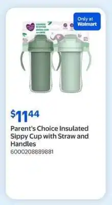 Walmart Parent's Choice Insulated Sippy Cup with Straw and Handles offer