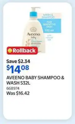 Walmart AVEENO BABY SHAMPOO & WASH 532L offer