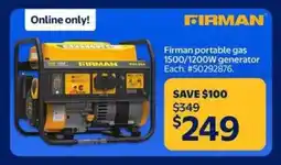 Walmart Firman portable gas generator offer