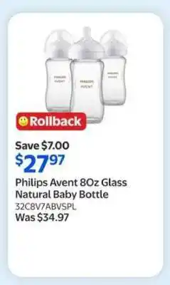 Walmart Philips Avent 8Oz Glass Natural Baby Bottle offer