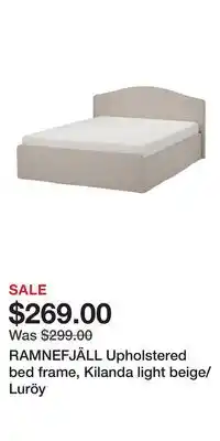 IKEA RAMNEFJÄLL Upholstered bed frame, Kilanda light beige/Luröy offer