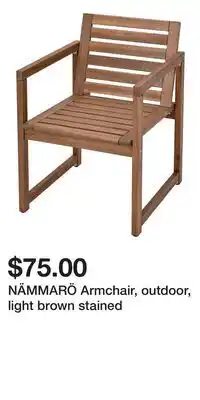 IKEA NÄMMARÖ Armchair, outdoor, light brown stained offer