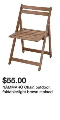 IKEA NÄMMARÖ Chair, outdoor, foldable/light brown stained offer