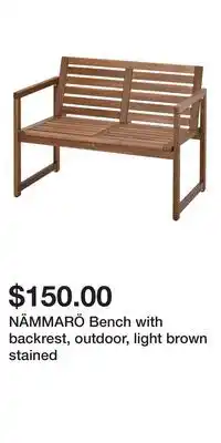 IKEA NÄMMARÖ Bench with backrest, outdoor, light brown stained offer