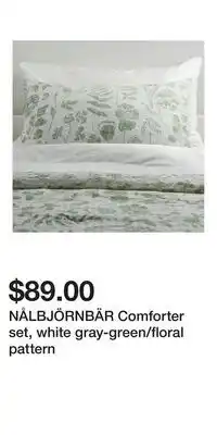 IKEA NÅLBJÖRNBÄR Comforter set, white gray-green/floral pattern offer