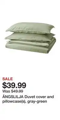 IKEA ÄNGSLILJA Duvet cover and pillowcase(s), gray-green offer