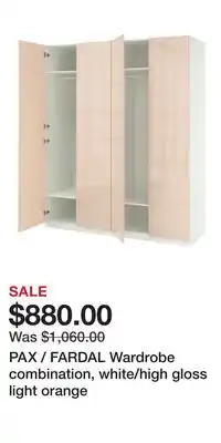 IKEA PAX / FARDAL Wardrobe combination, white/high gloss light orange offer