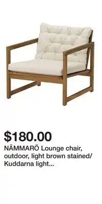 IKEA NÄMMARÖ Lounge chair, outdoor, light brown stained/Kuddarna light gray-beige offer