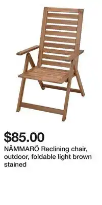 IKEA NÄMMARÖ Reclining chair, outdoor, foldable light brown stained offer