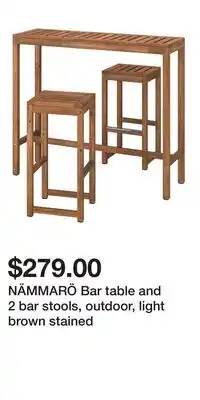 IKEA NÄMMARÖ Bar table and 2 bar stools, outdoor, light brown stained offer