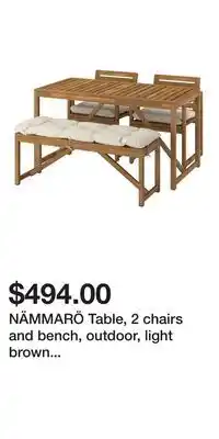 IKEA NÄMMARÖ Table, 2 chairs and bench, outdoor, light brown stained/Kuddarna light gray-beige offer