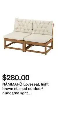 IKEA NÄMMARÖ Loveseat, light brown stained outdoor/Kuddarna light gray-beige offer