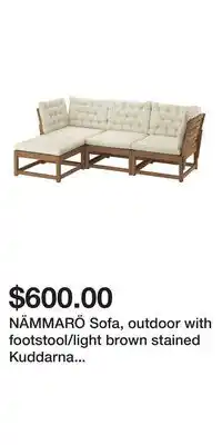 IKEA NÄMMARÖ Sofa, outdoor with footstool/light brown stained Kuddarna light grey-beige offer