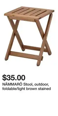 IKEA NÄMMARÖ Stool, outdoor, foldable/light brown stained offer