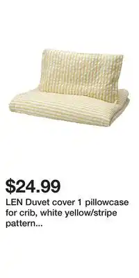 IKEA LEN Duvet cover 1 pillowcase for crib, white yellow/stripe pattern seersucker offer