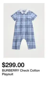 Holt Renfrew BURBERRY Check Cotton Playsuit offer