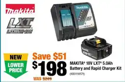 Home Depot MAKITA 18V LXT 5.0AH BATTERY AND RAPID CHARGER KIT offer