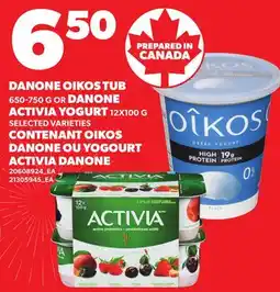 Independent Grocer DANONE OIKOS TUB, 650-750 G OR DANONE ACTIVIA YOGURT, 12X100 G offer
