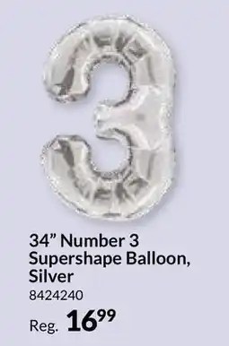 Party City 34 Number 3 Supershape Balloon, Silver offer