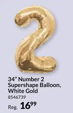 Party City 34 Number 2 Supershape Balloon, White Gold offer