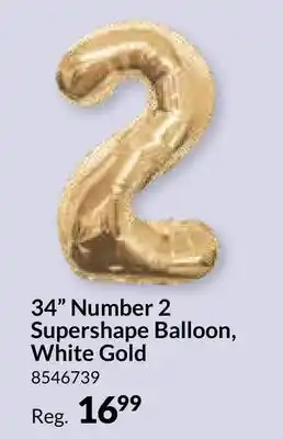 Party City 34 Number 2 Supershape Balloon, White Gold offer