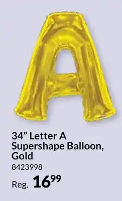 Party City 34 Letter A Supershape Balloon, Gold offer
