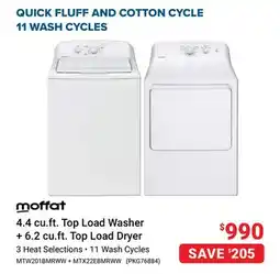 Visions Electronics Moffat 4.4 cu.ft. Top Load Washer + 6.2 cu.ft. Top Load Dryer offer