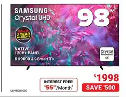 Visions Electronics SAMSUNG Crystal UHD DU9000 4K Smart TV offer
