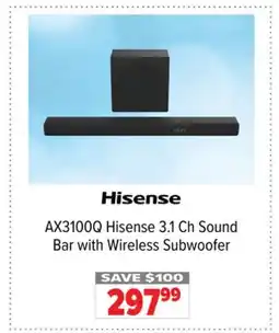 2001 Audio Video AX3100Q Hisense 3.1 Ch Sound Bar with Wireless Subwoofer offer