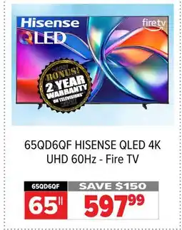 2001 Audio Video 65QD6QF HISENSE 65 QLED 4K UHD 60Hz - Fire TV offer