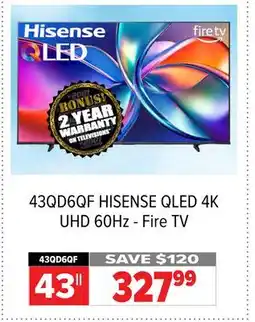 2001 Audio Video HISENSE QLED 4K UHD 60Hz - Fire TV, 43 offer