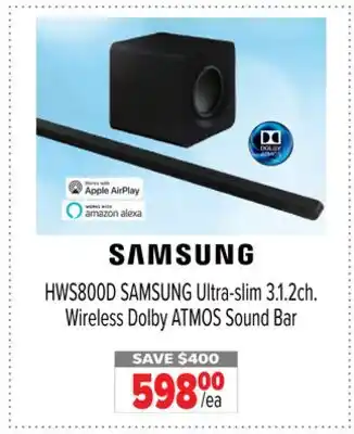 2001 Audio Video HWS800D SAMSUNG Ultra-slim 3.1.2ch. Wireless Dolby ATMOS Sound Bar offer