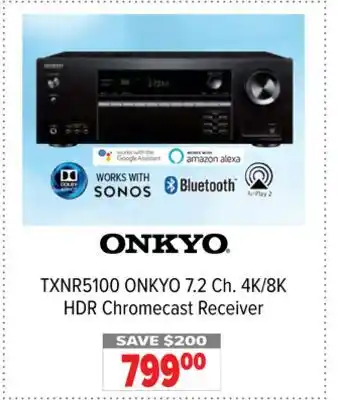 2001 Audio Video TXNR5100 ONKYO 7.2 Ch. 4K/8K HDR Chromecast Receiver offer