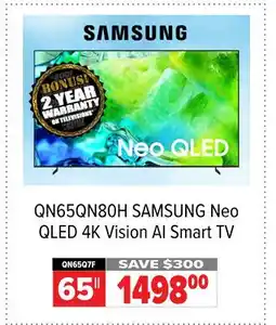2001 Audio Video QN65QN80H 65 SAMSUNG Neo QLED 4K Vision AI Smart TV offer