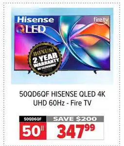 2001 Audio Video 50QD6QF HISENSE QLED 4K UHD 60Hz - Fire TV, 50 offer