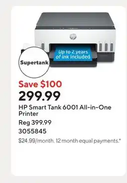 Staples HP Smart Tank 6001 All-in-One Printer offer