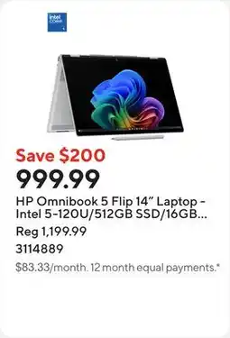Staples HP Omnibook 5 Flip 14 Laptop - Intel 5-120U/512GB SSD/16GB RAM/Windows 11 Home offer